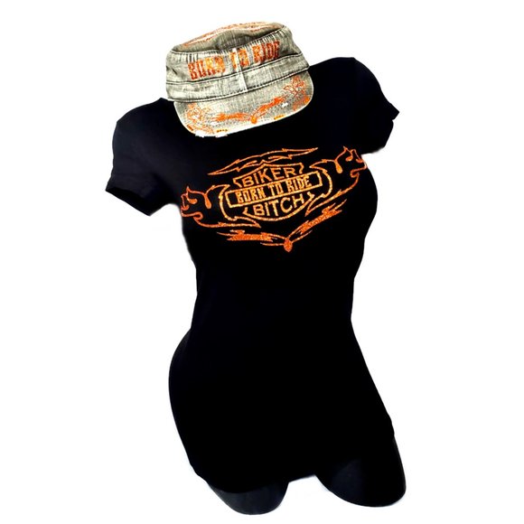 Born To Ride ~ Biker Bitch Fitted Spandex Tee. - Picture 4 of 4